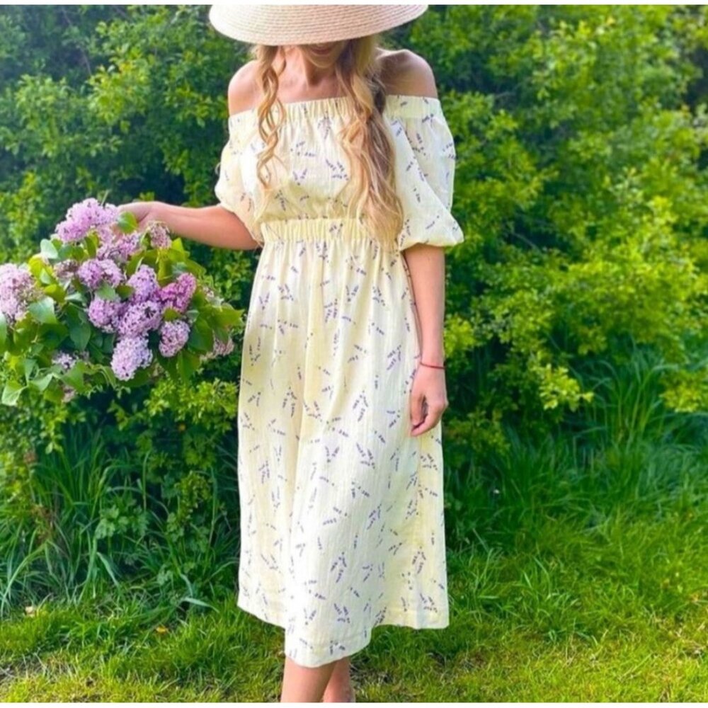 H & M Wildflower Collection off shoulder romantic Resortwear midi dress XS
